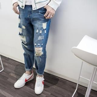 YIDESIMPLE Cutout Slim-Fit 9/L Jeans