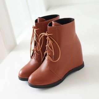 Colorful Shoes Hidden Wedge Lace Up Ankle Boots