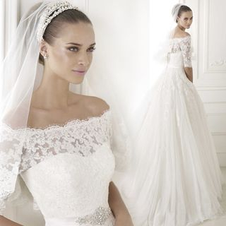 Angel Bridal Off-Shoulder Lace Ball Gown Wedding Dress