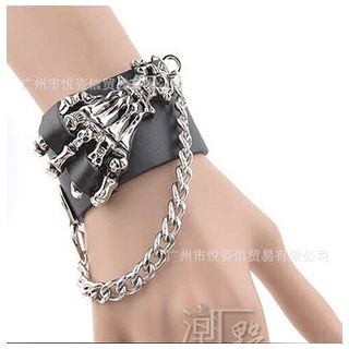 Trend Cool Chain Accent Leather Bangle