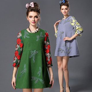 Ovette 3/4-Sleeve Embroidered Dress