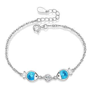 BELEC White Gold Plated 925 Sterling Silver with Blue Cubic Zirconia Clown Fish Bracelet