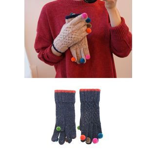 STYLEBYYAM Pompom Cable-Knit Gloves