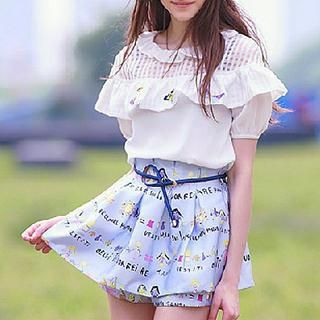 Fashion Street Short Sleeved Frill Collar Perforated Top