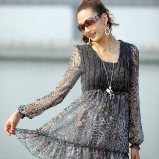 Cable-Knit Paneled Printed Chiffon Dress