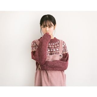 FROMBEGINNING Mock-Neck Patterned Knit Top