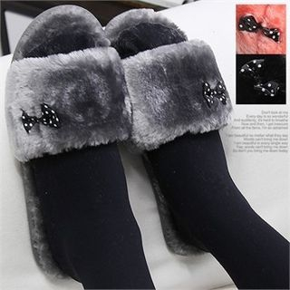 Reneve Bow Faux-Fur Slippers