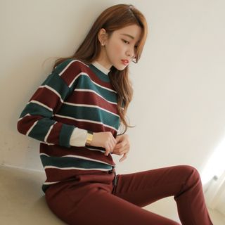 WITH IPUN Striped Wool Blend Knit Top