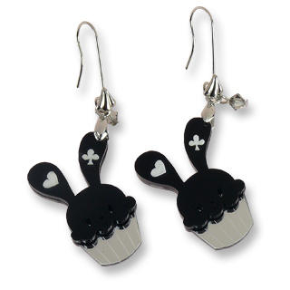 Sweet & Co. Sweet Black Bunny Cupcake of Heart Swarovski Crystal Dangle Earrings