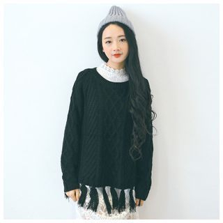 Sens Collection Fringe Cable Knit Sweater