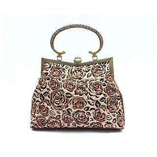 Glam Cham Beaded Rose Pattern Clutch