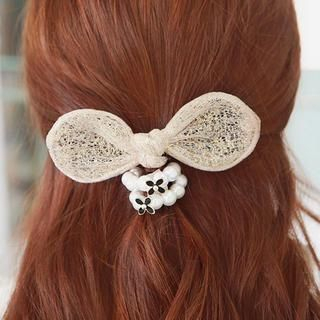 soo n soo Beads-Detail Pearl-Ribbon Hair Tie