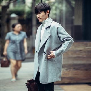 MEING Wool Blend Lapel-Collar Buttoned Coat