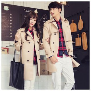 Simpair Matching Couple Double-Breasted Trench Coat with Belt