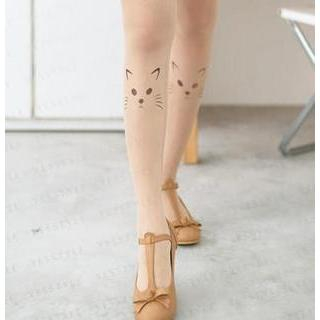 59 Seconds Cat Print Tights Nude - One Size