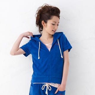 Ai Lince Short Sleeve Embroidered Hoodie Blue One Size