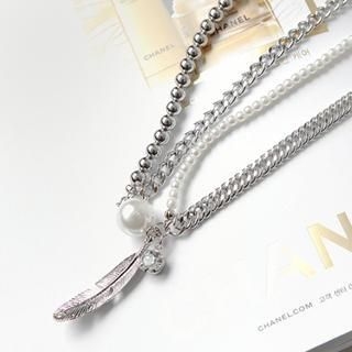 NIPONJJUYA Feather-Pendant Chain-Strap Necklace