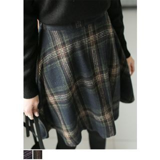 J-ANN Band-Waist A-Line Check Mini Skirt