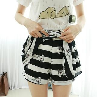 Dodostyle Cat Print Inset Shorts Skirt