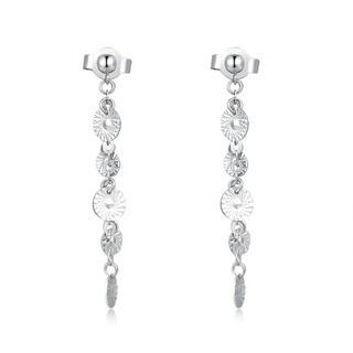 MaBelle 14K White Gold Diamond Cut Textured Circle Disc Dangling Stud Earrings
