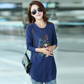 KUBITU Pattern Jacquard Long Knit Top