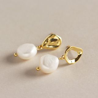 Freshwater | Irregular | Sterling | Earring | Dangle | Silver | Pearl | Gold | Size | One