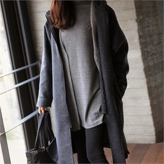 smusal Hooded Wool Blend Zip-Up Coat