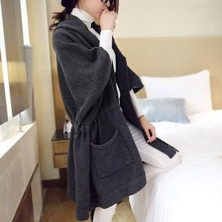 anzoveve Drawstring Hood Long Knit Jacket