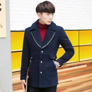Bay Go Mall Leather Panel Woolen Jacket