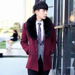 Bay Go Mall Faux Fur Collar Single-Breasted Coat