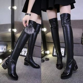 Moonlit Valley Pompom-Accent Over-The-Knee Boots