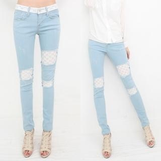 Lace-Detail Skinny Jeans