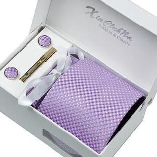 Xin Club Patterned Neck Tie Gift Set Purple - One Size