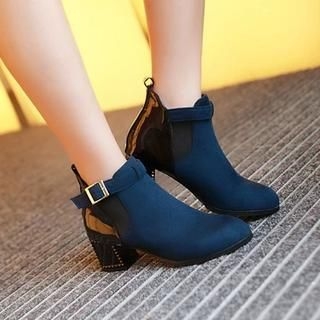 Pastel Pairs Faux Leather Block Heel Buckled Ankle Boots