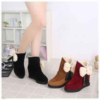 BAYO Hidden Wedge Fleece Bow Short Boots