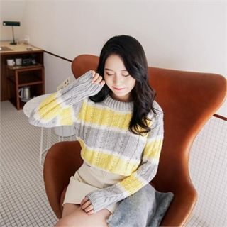 QNIGIRLS Color-Block Cable-Knit Sweater