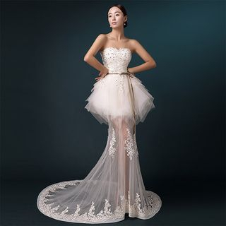 Royal Style Strapless Evening Gown with Train
