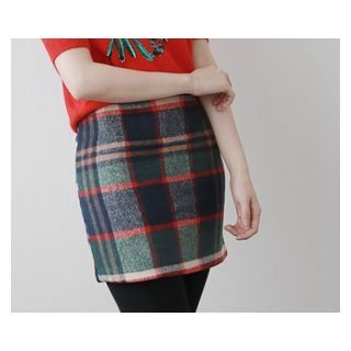 demavie Check Wool Blend Mini Pencil Skirt