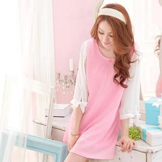 Tokyo Fashion Bow-Accent Chiffon-Sleeve Embossed Tunic
