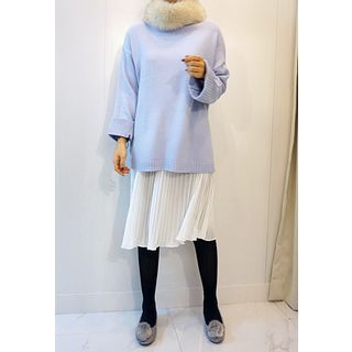 STYLEBYYAM Set: Loose-Fit Knit Top + Sleeveless Pleat-Hem Dress