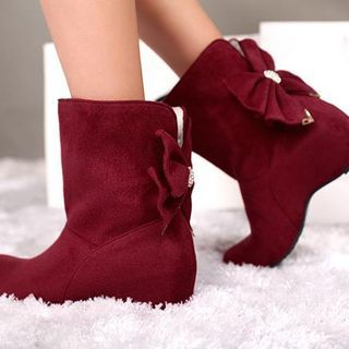 Pretty in Boots Bow-accent Hidden Wedge Boots
