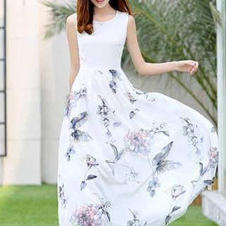 Romantica Sleeveless Print-Panel Dress