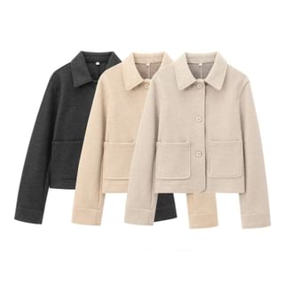 Long Sleeve Lapel Neck Wool Blend Cropped Jacket