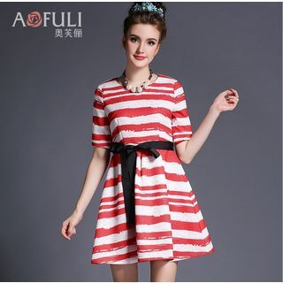 Ovette Short-Sleeve Striped A-Line Dress