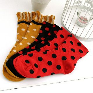 Set of 3: Polka Dot Socks Black, Red and Yellow - One Size