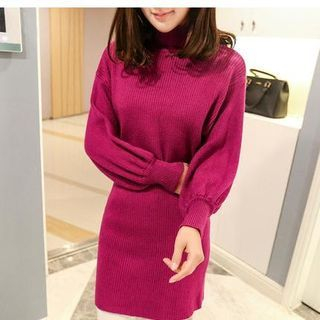 Soft Luxe Lantern-Sleeve Long Sweater