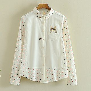 Storyland Long-Sleeve Dotted Embroidered Blouse