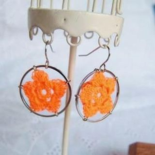 MyLittleThing Lace Flower Ring Earrings(Orange)