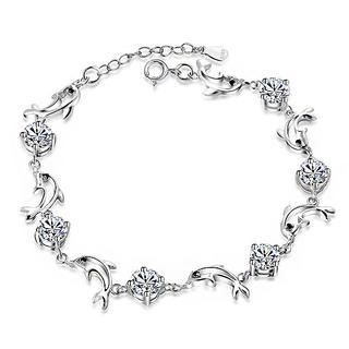 BELEC White Gold Plated 925 Sterling Silver with White Cubic Zirconia Dolphin Bracelet