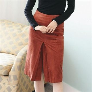 MAGJAY Slit-Front Faux-Suede Skirt